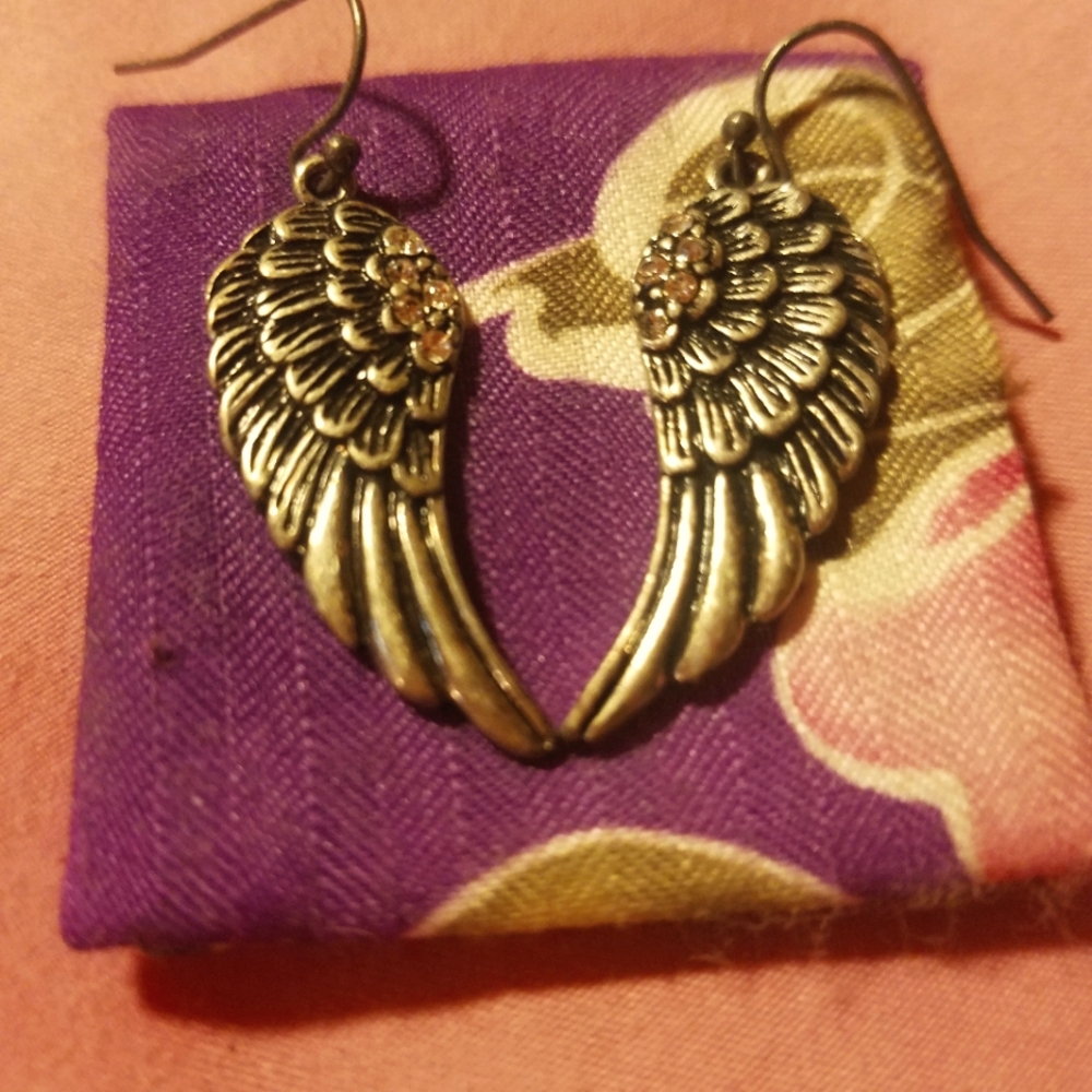 Silver plated angel wing earrings
